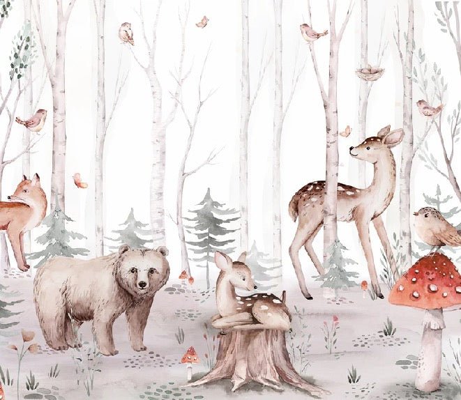 Papier peint aquarelle enfant animaux forêt