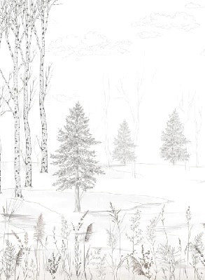 Papier peint forêt d'arbres noir et blanc