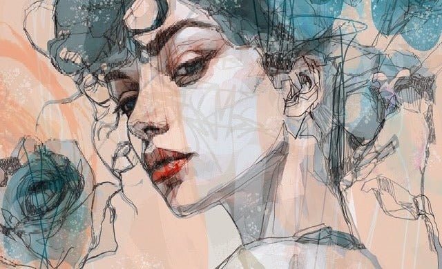 Papier peint visage féminin blue rose