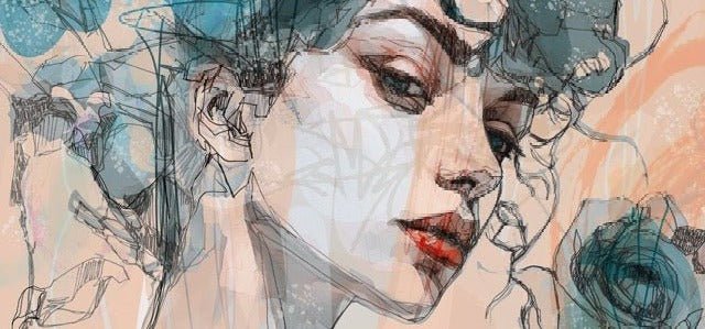 Papier peint visage féminin blue rose
