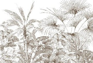 Papier peint tropical gravure monochrome