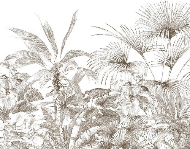 Papier peint tropical gravure monochrome
