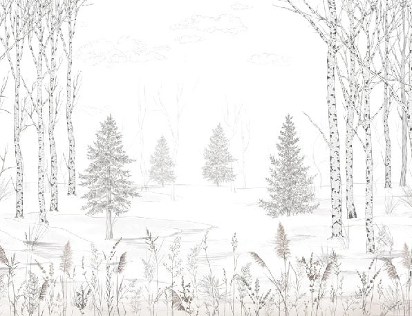 Papier peint forêt d'arbres noir et blanc