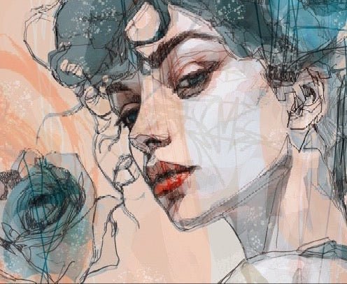 Papier peint visage féminin blue rose