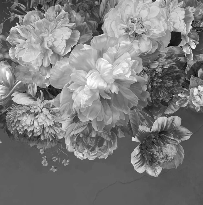 Papier peint fleur pivoine noir et blanc