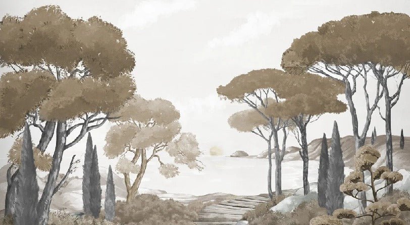 Papier peint balade dans les calanques brun