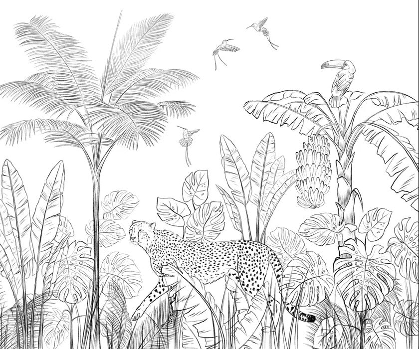 Papier peint jungle noir et blanc léopard