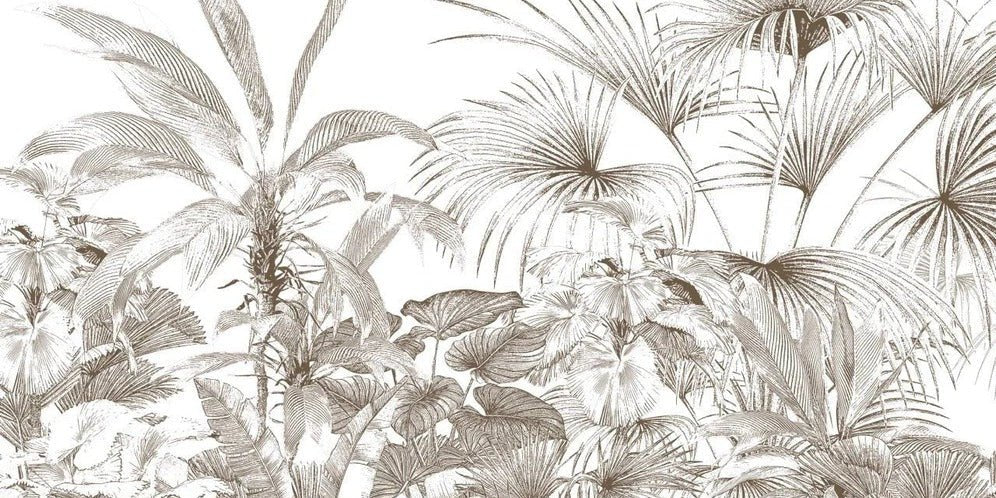 Papier peint tropical gravure monochrome