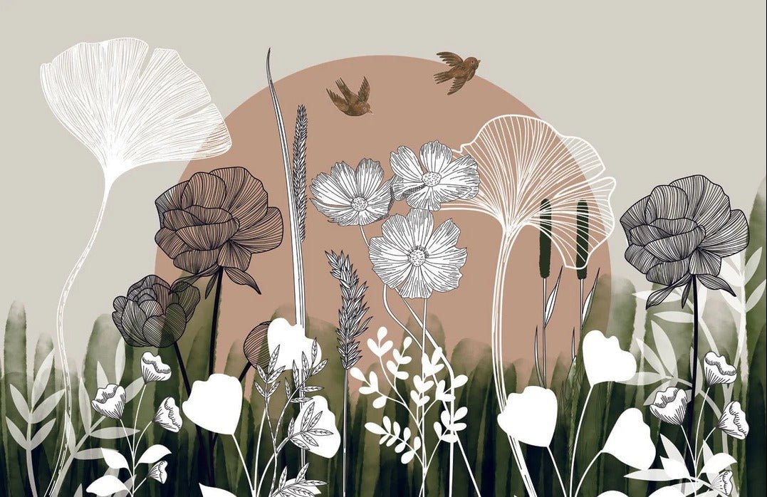 Papier peint toilette illustration florale