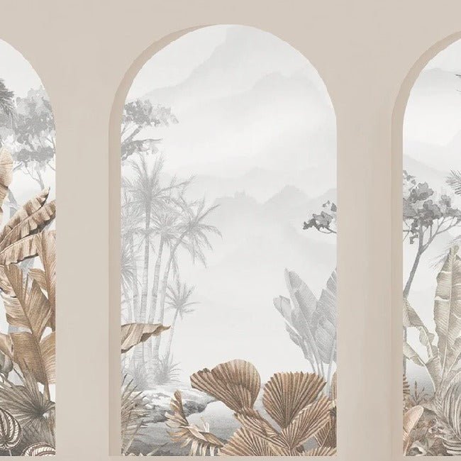 Papier peint arches tropicales sépia