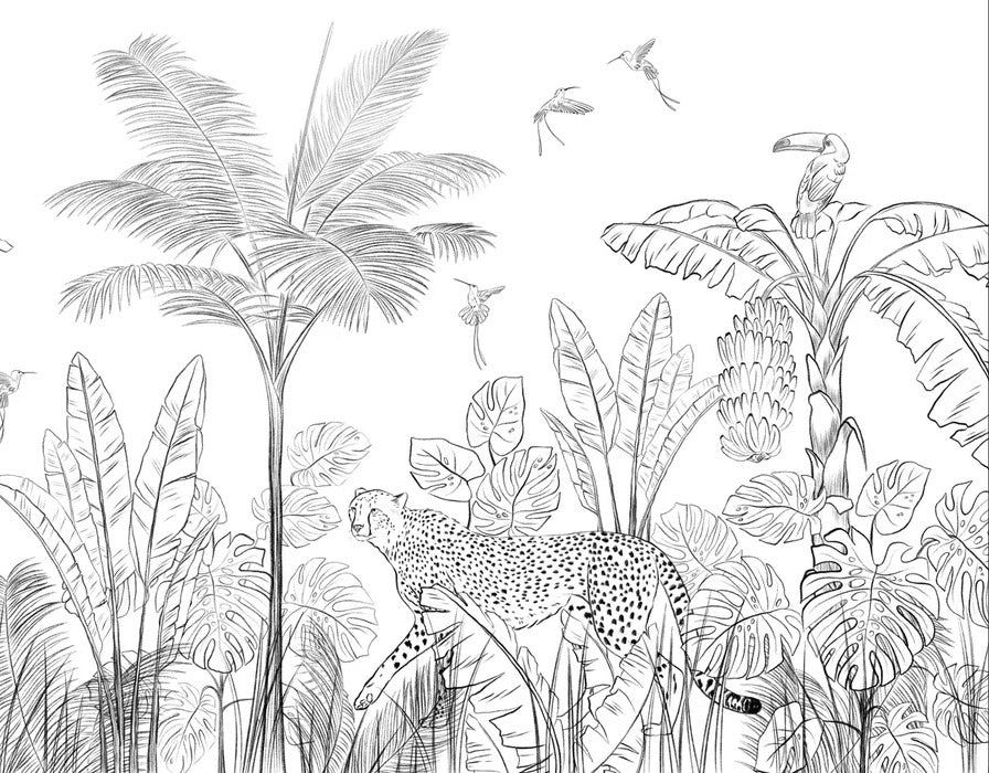 Papier peint jungle noir et blanc léopard