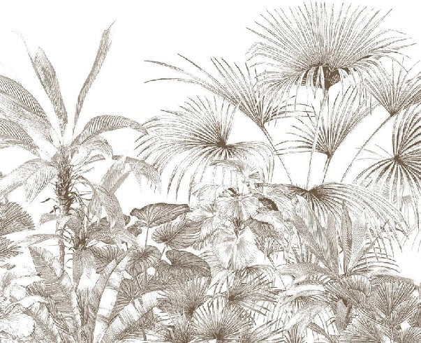 Papier peint tropical gravure monochrome