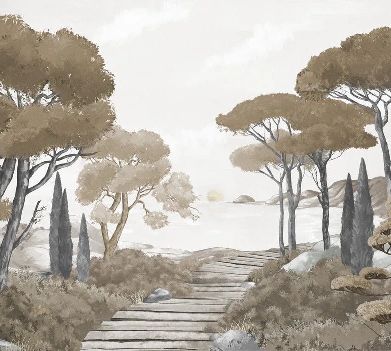 Papier peint balade dans les calanques brun