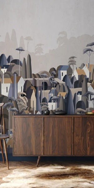 Papier peint village maisons exotiques