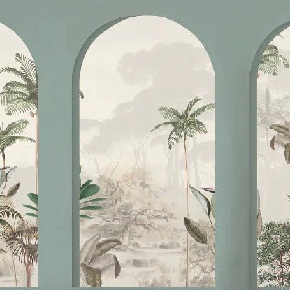Papier peint arches luxuriantes vert