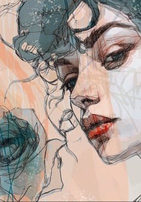 Papier peint visage féminin blue rose