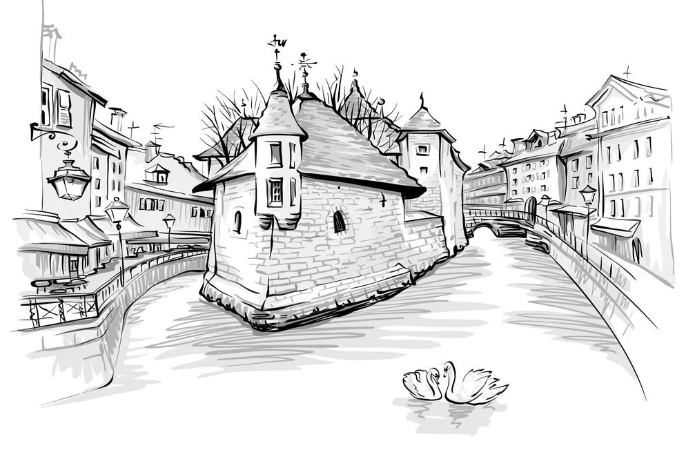 Papier peint Venise des Alpes noir et blanc
