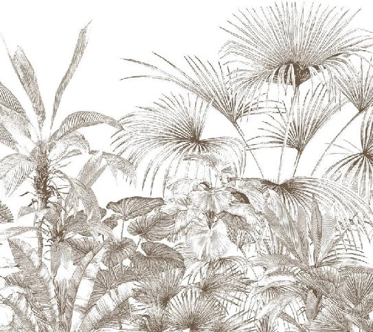 Papier peint tropical gravure monochrome