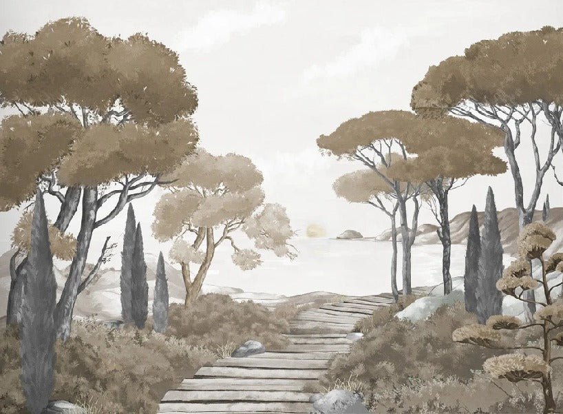 Papier peint balade dans les calanques brun