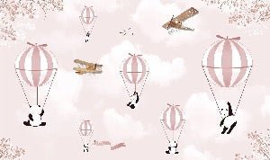 Papier peint chambre enfant Panda nuage rose