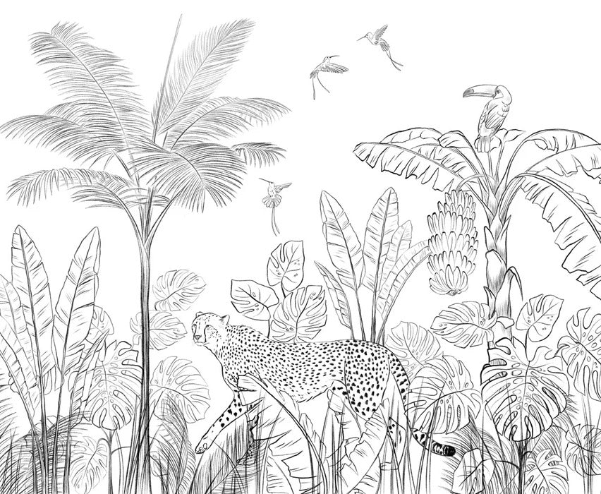 Papier peint jungle noir et blanc léopard