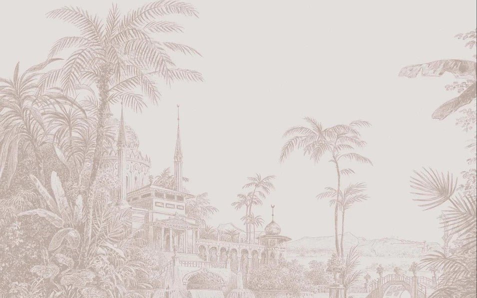 Papier peint jungle temple monochrome