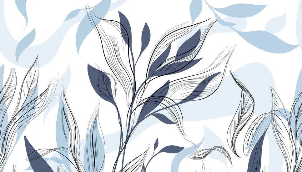 Papier peint fleur graphique bleu