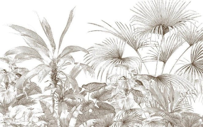 Papier peint tropical gravure monochrome