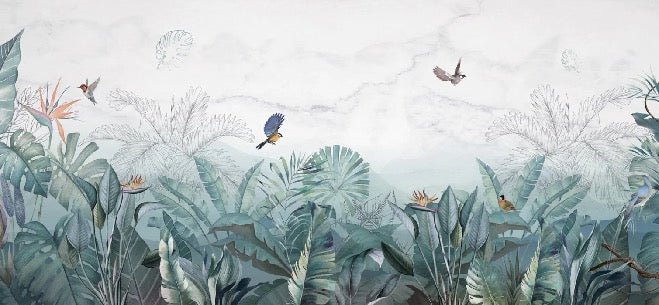 Papier peint jungle bleu marbre