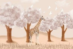Papier peint chambre enfant Girafe dans la Savane