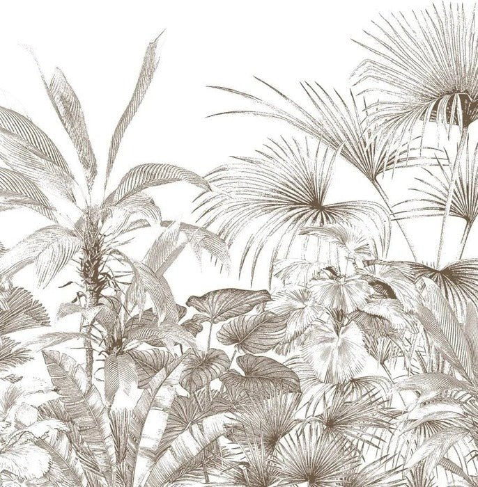Papier peint tropical gravure monochrome