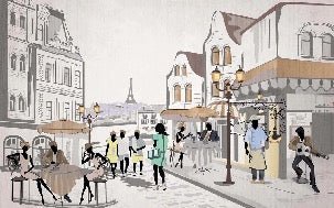 Papier peint français Paris café en terrasse