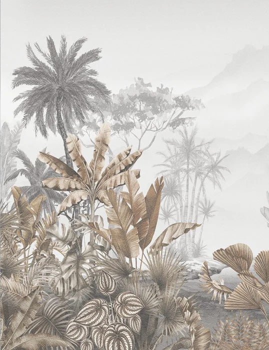 Papier peint wc tendance tropical sépia