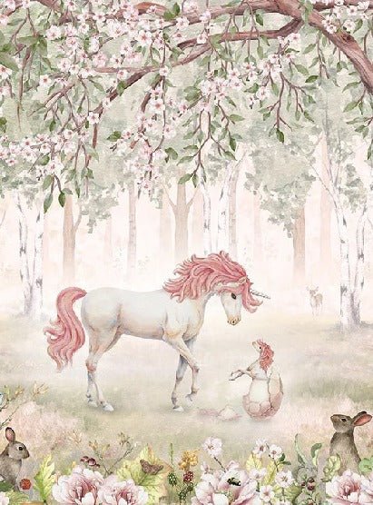 Papier peint licorne féerique fille