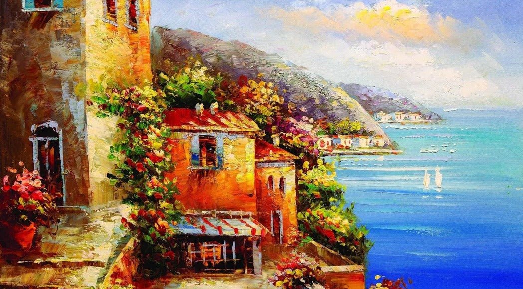 Papier peint village bord de mer