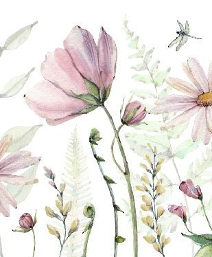 Papier peint fleurs et libellules