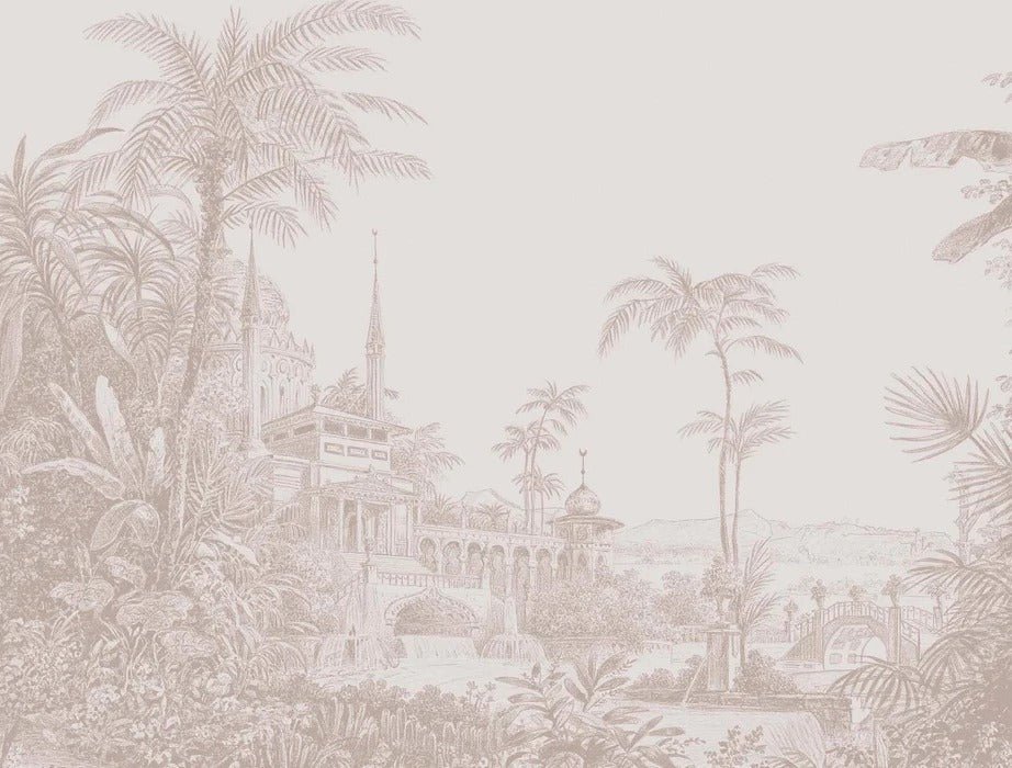 Papier peint jungle temple monochrome