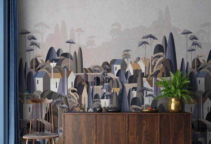 Papier peint village maisons exotiques