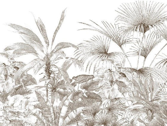 Papier peint tropical gravure monochrome