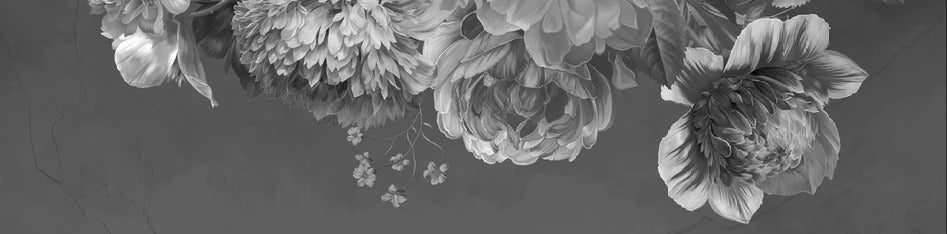 Papier peint fleur pivoine noir et blanc