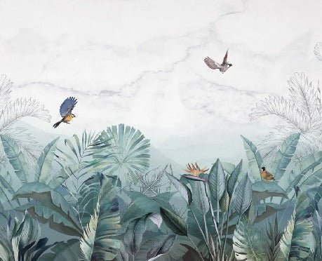 Papier peint jungle bleu marbre