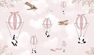 Papier peint chambre enfant Panda nuage rose