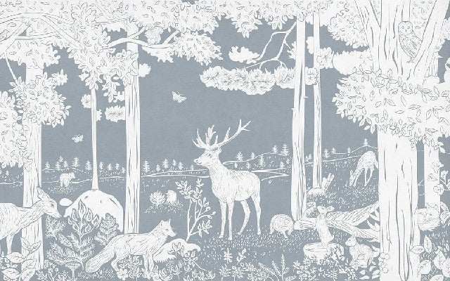 Papier peint animaux des bois bleu