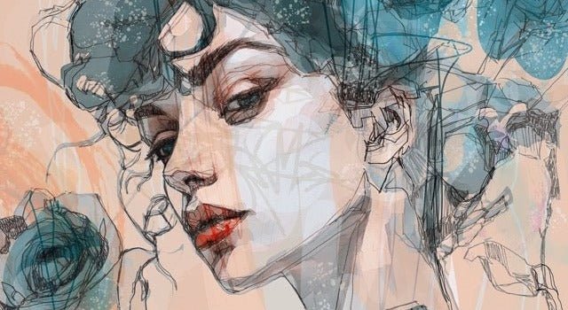 Papier peint visage féminin blue rose