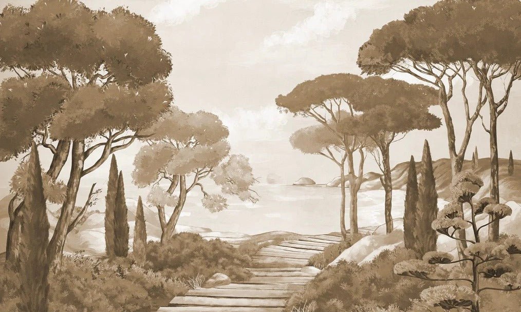 Papier peint balade dans les calanques monochrome