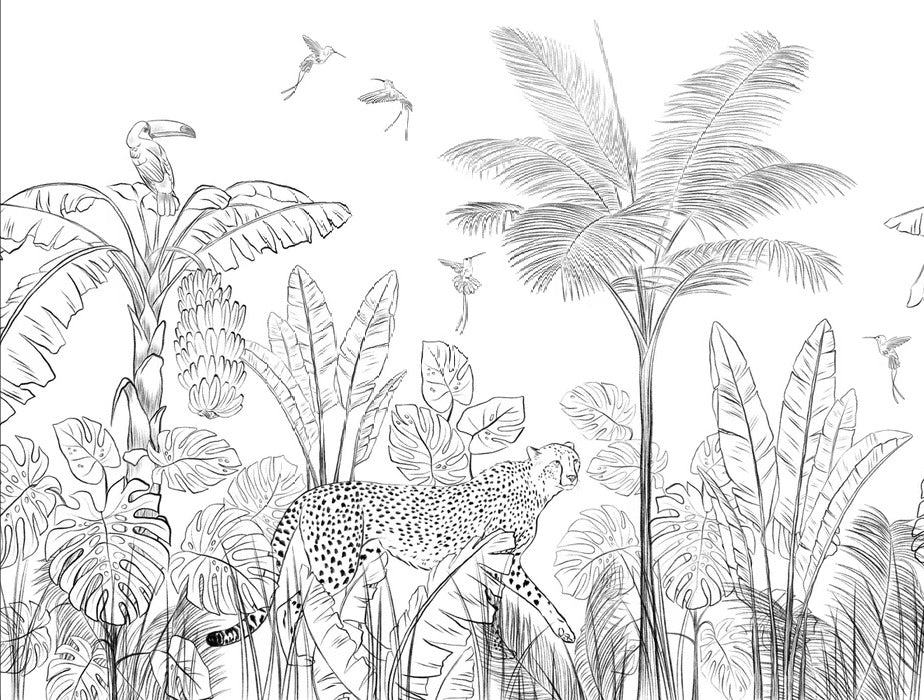 Papier peint jungle noir et blanc léopard