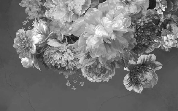 Papier peint fleur pivoine noir et blanc