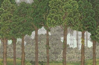 Papier peint grands arbres illustré