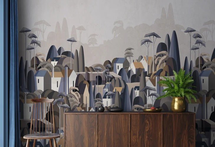 Papier peint village maisons exotiques