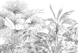 Papier peint tropical gravure monochrome